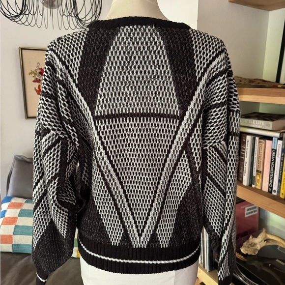 Vintage 80's Geometric Crewneck Sweater with "leather" accents - Picture 7 of 7